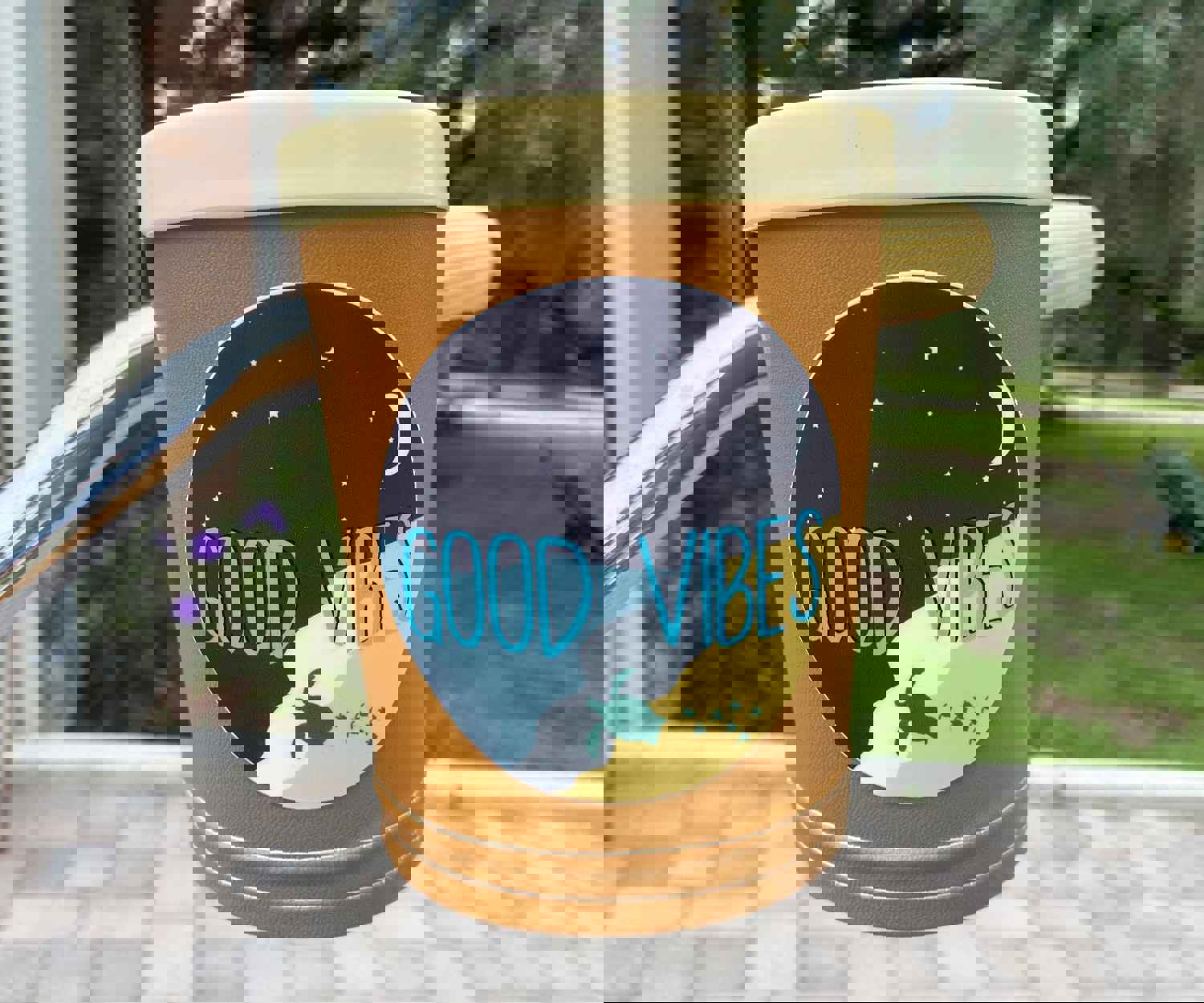 Good Vibes Sticker - Night-Time Beach Vista with Sea Turtles