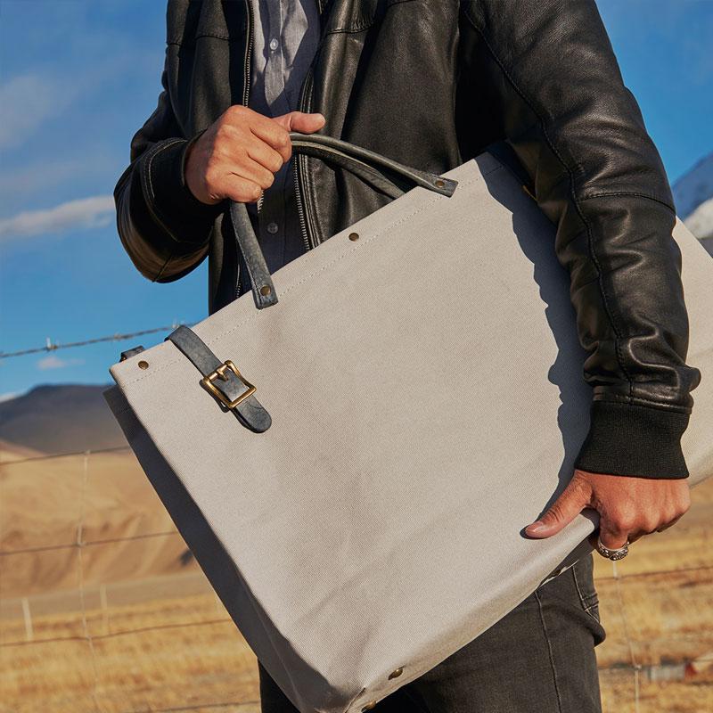 Men's Leather Canvas Large Handbag - Weekender & Travel Bag