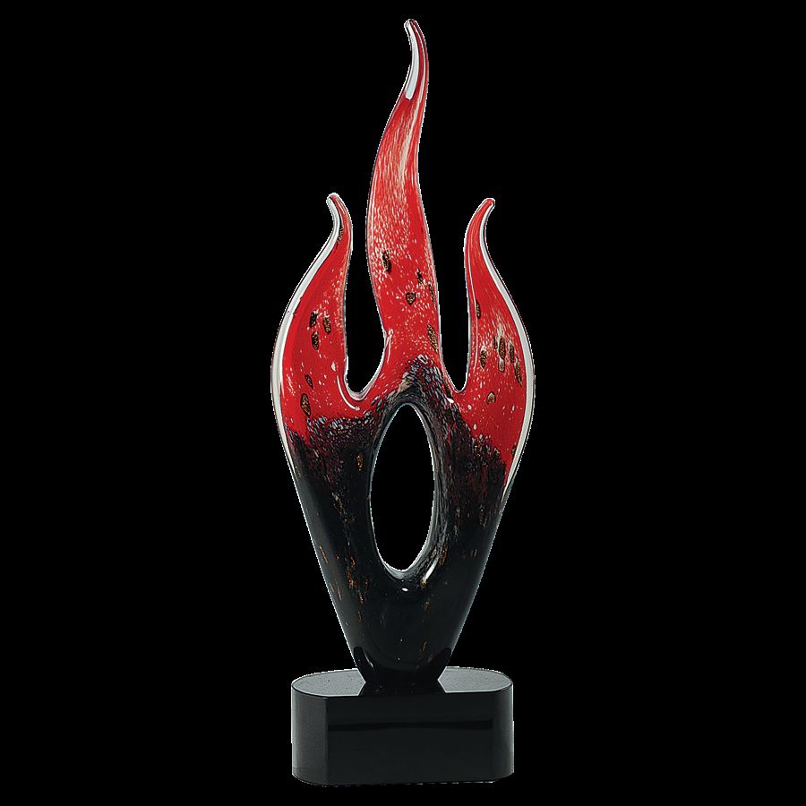 16 Red and Black Flame Art Glass Sculpture