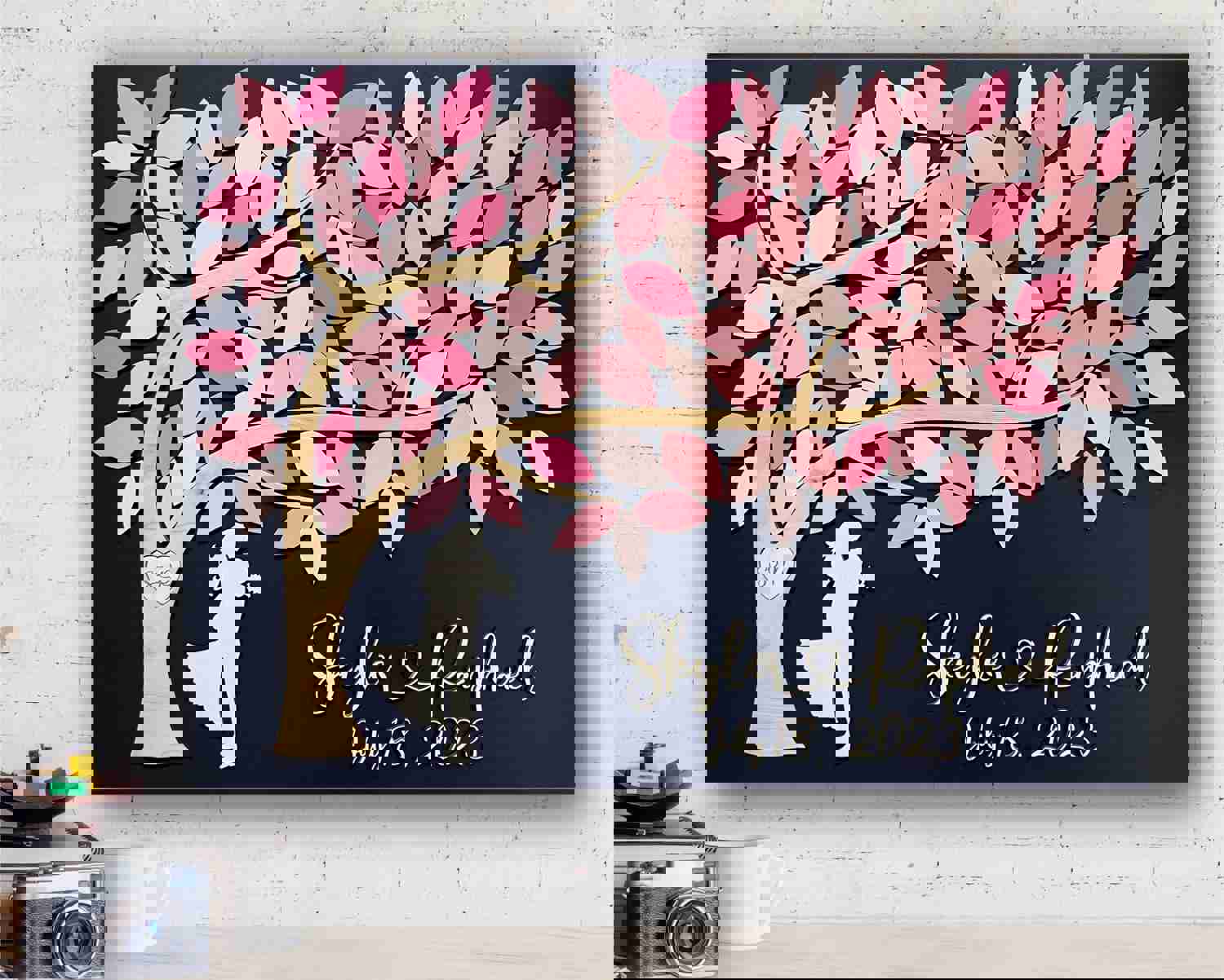 Personalized Wood Guest Book with Tree of Life - Cherry Blossom Design for Wedding, Anniversary or Newlyweds Gift