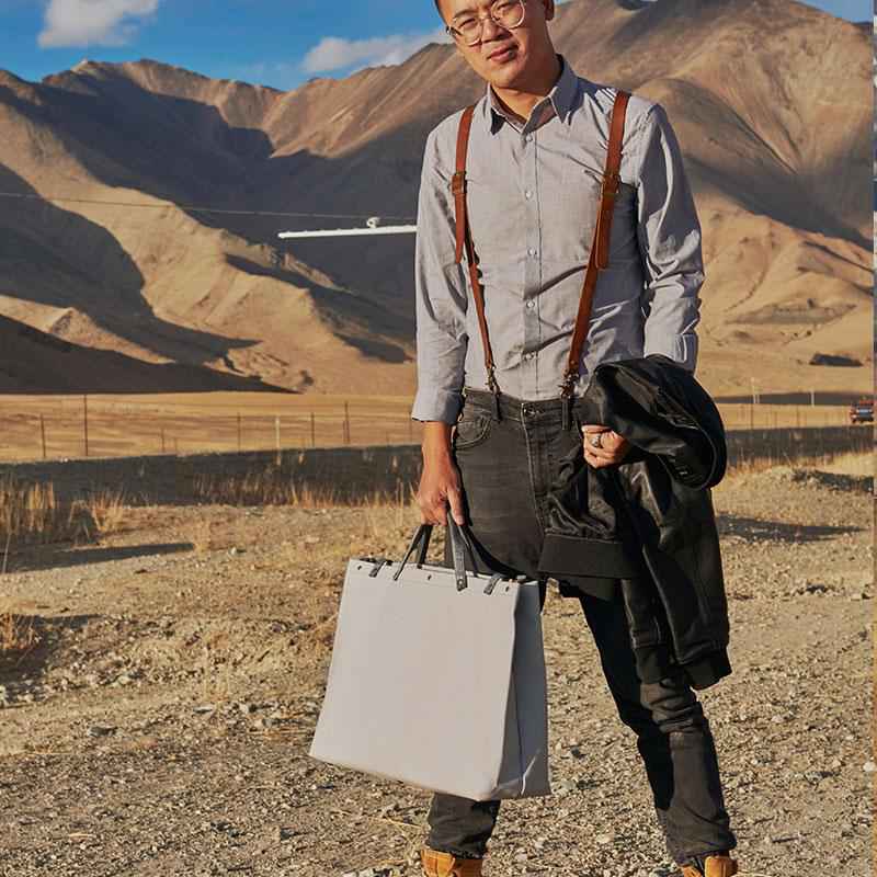 Men's Leather Canvas Large Handbag - Weekender & Travel Bag