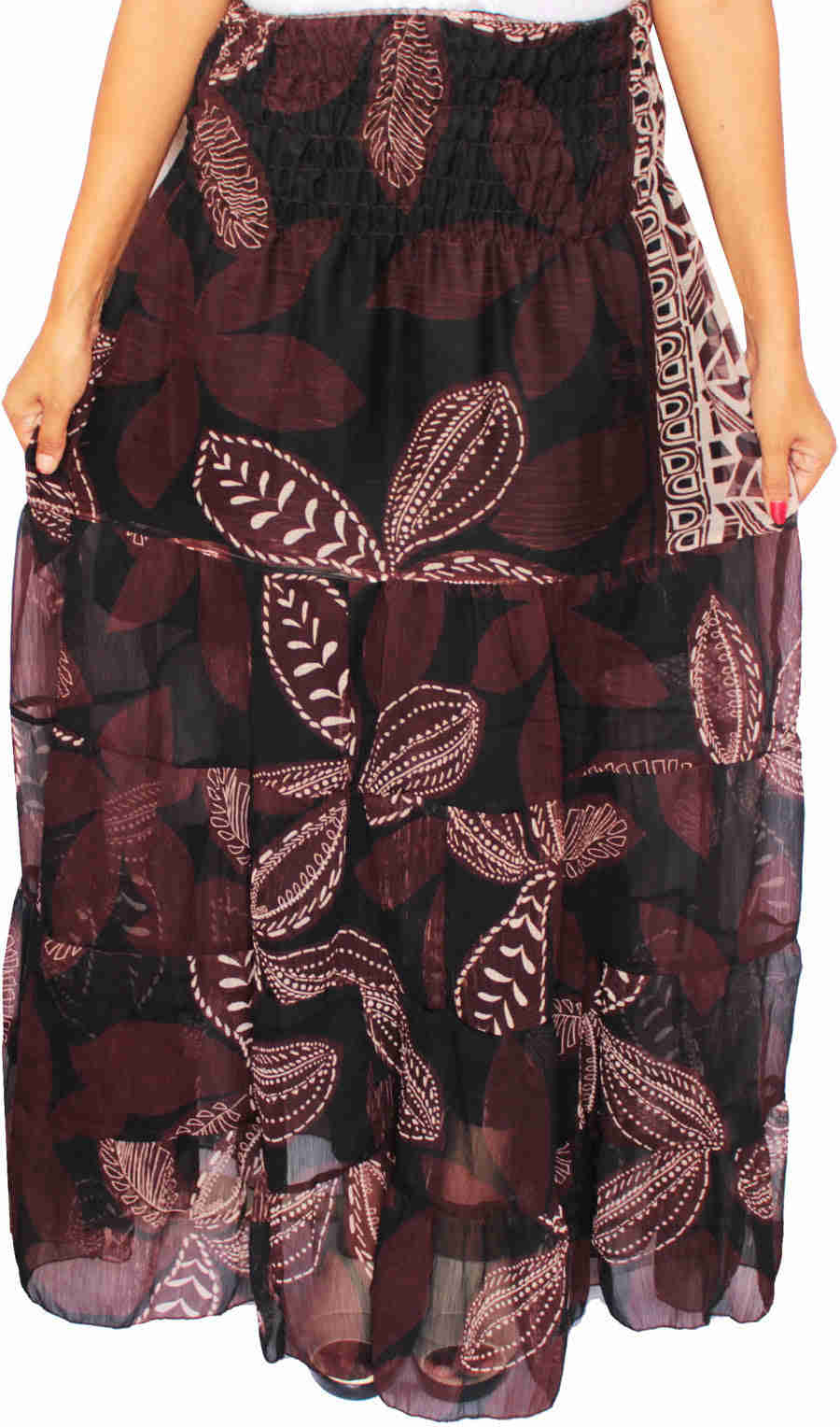 Women's Long Skirt Cover Up Beach Wear Printed Indian Clothing (Black)
