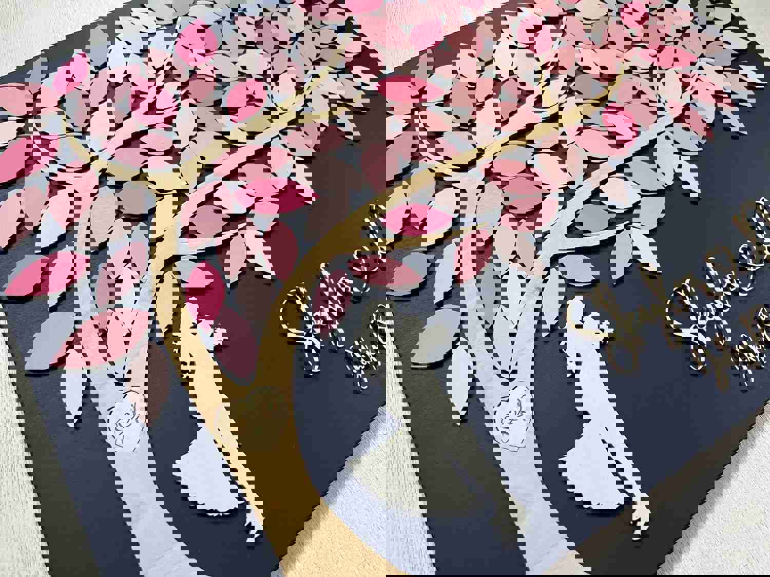 Personalized Wood Guest Book with Tree of Life - Cherry Blossom Design for Wedding, Anniversary or Newlyweds Gift