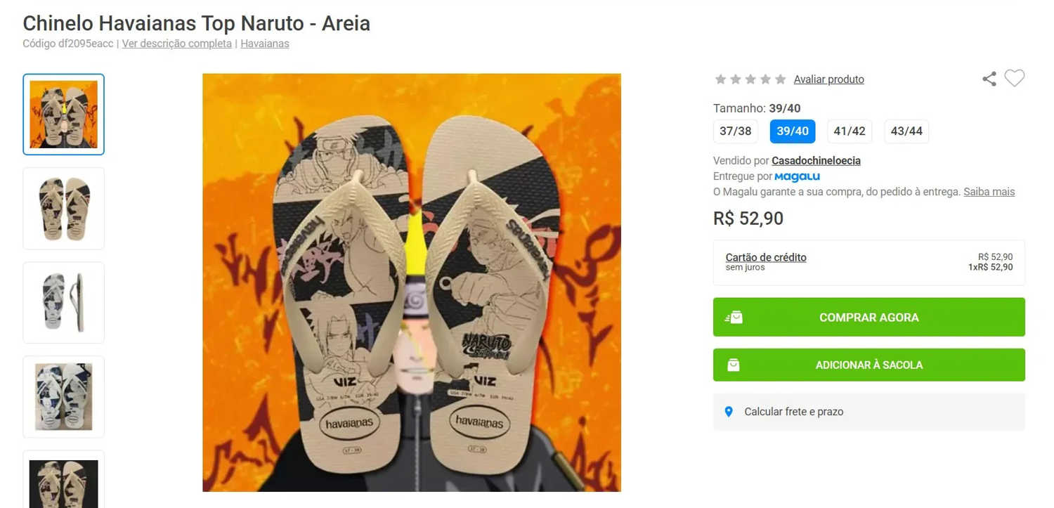 Havaianas Brazil - 3 Pairs of Themed Flip Flops (Naruto & Fortnite) - Size 39/40