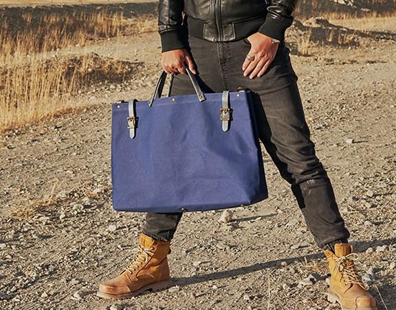 Men's Leather Canvas Large Handbag - Weekender & Travel Bag