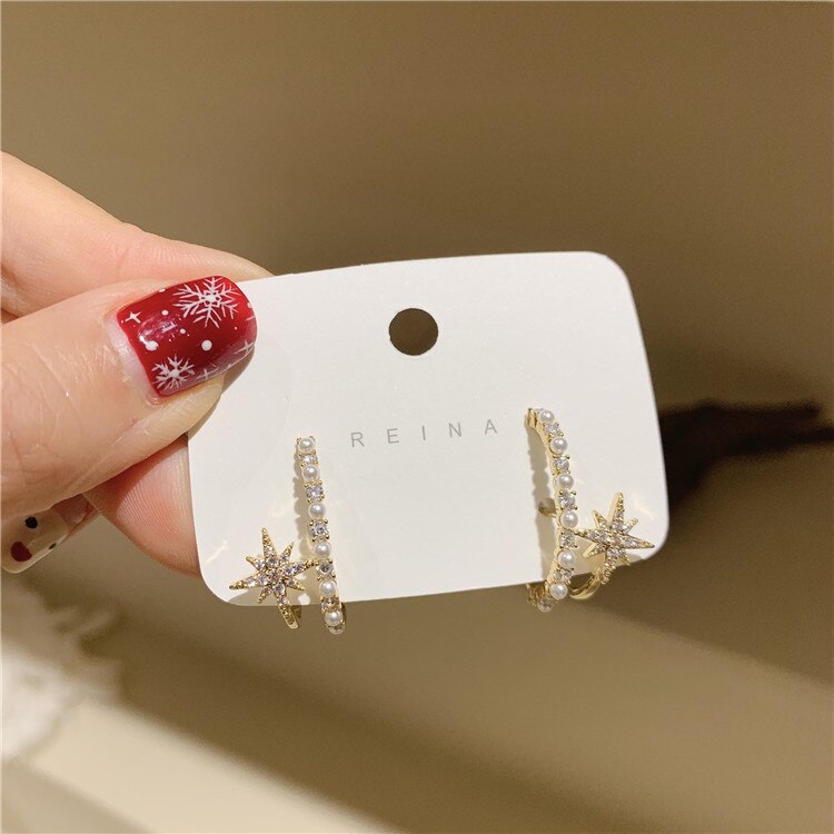 Elegant Copper Inlaid Zircon Star Earrings for Women