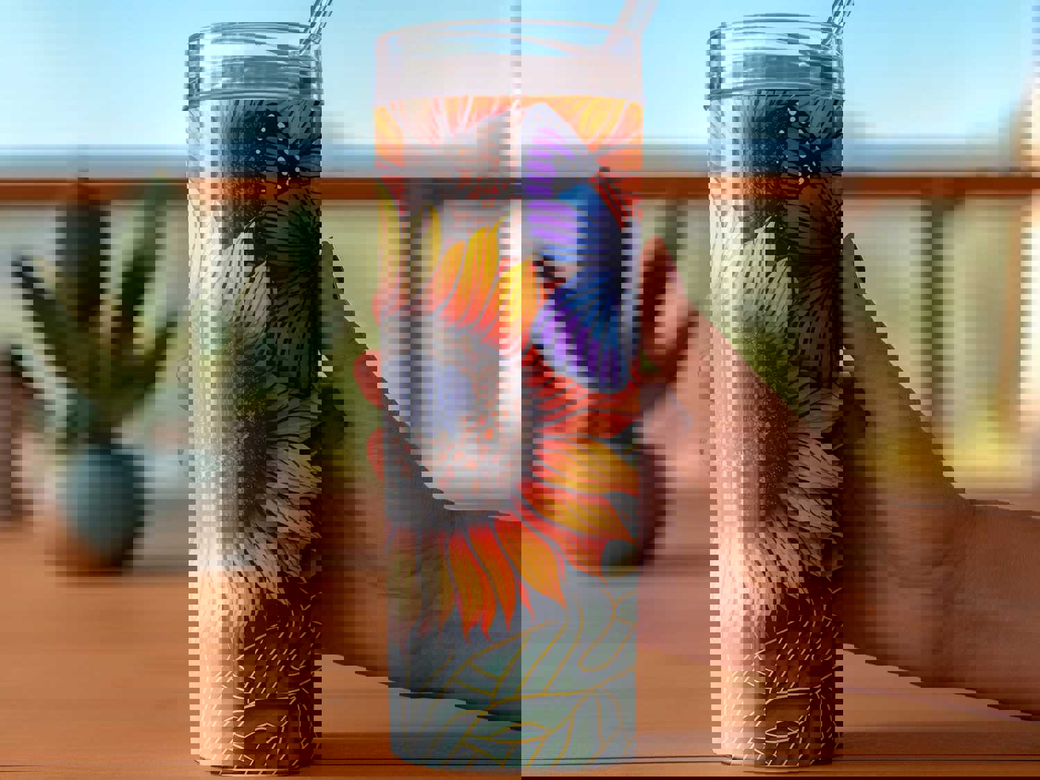 3D Butterfly Flowers Stainless Steel Tumbler with Straw - Double Wall Insulated for Hot & Cold Drinks