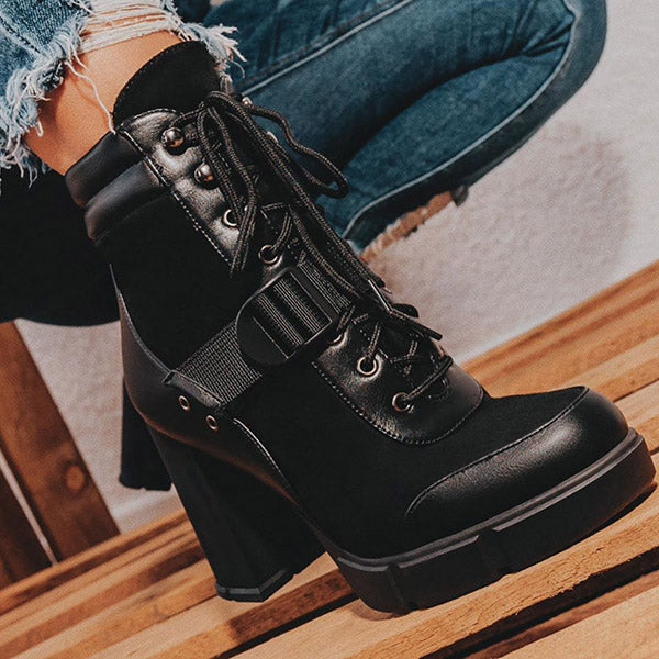 Corashoes Adjustable Buckle Straps Platform High Heel Ankle Boots