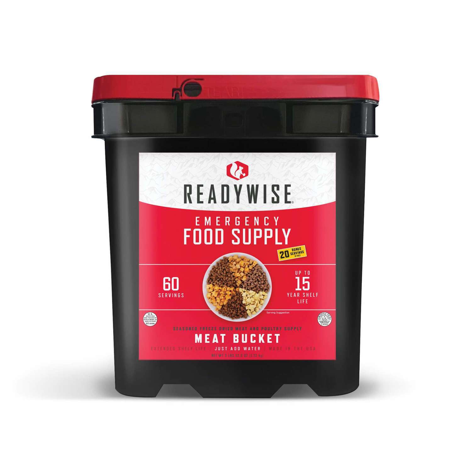ReadyWise Emergency Food Supply - Meat Bucket (720 Servings) with Freeze Dried Rice (240 Servings)