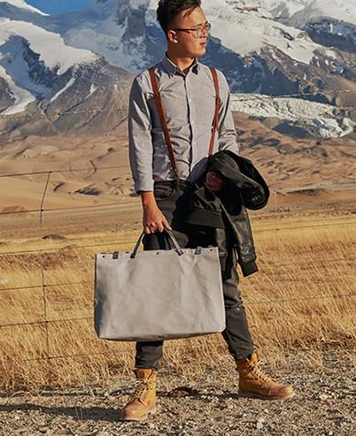 Men's Leather Canvas Large Handbag - Weekender & Travel Bag