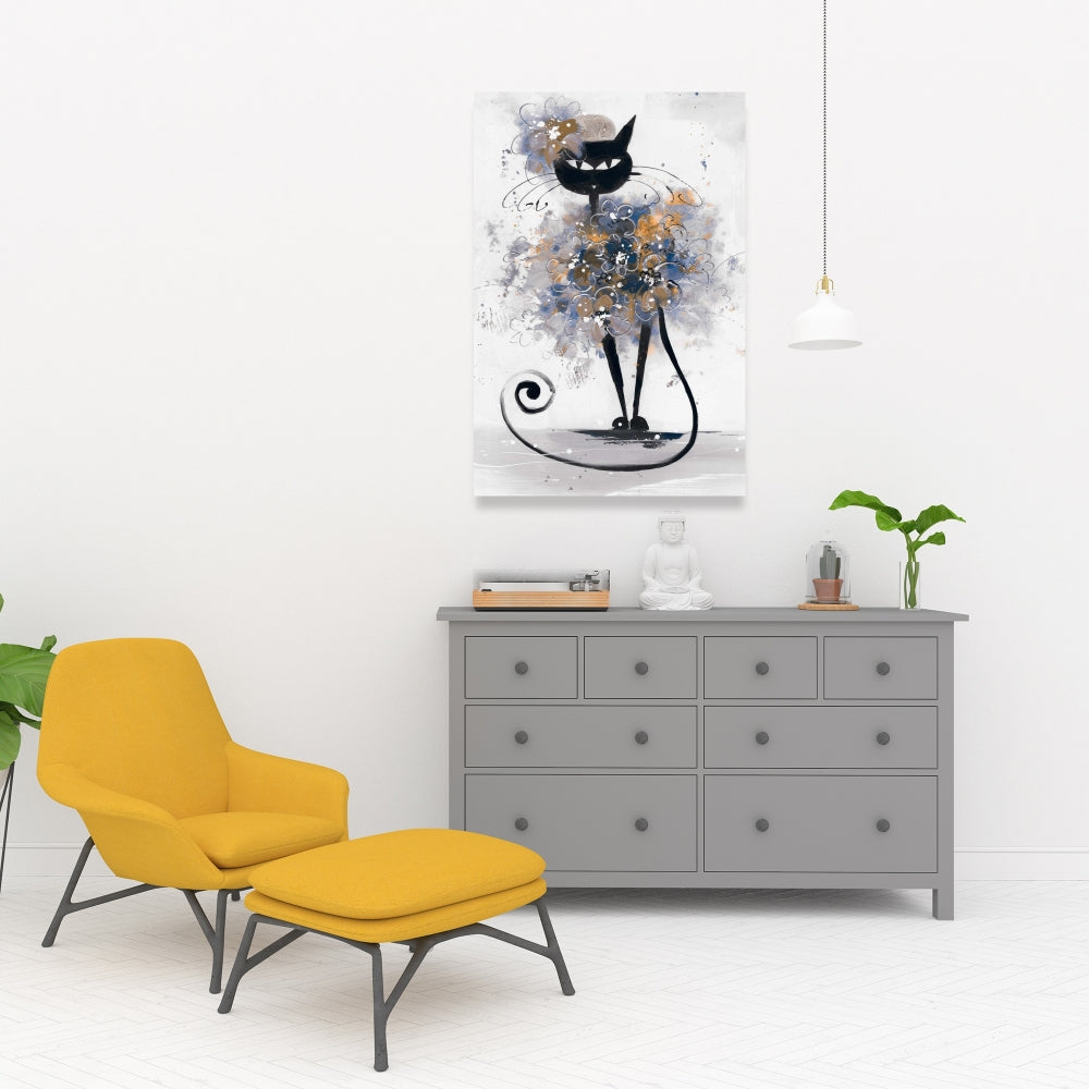 Cartoon Black Cat Fine Art Gallery Wrapped Canvas 24x36