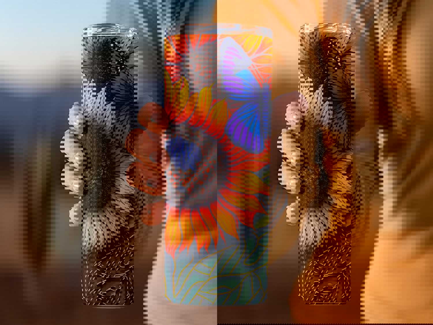 3D Butterfly Flowers Stainless Steel Tumbler with Straw - Double Wall Insulated for Hot & Cold Drinks