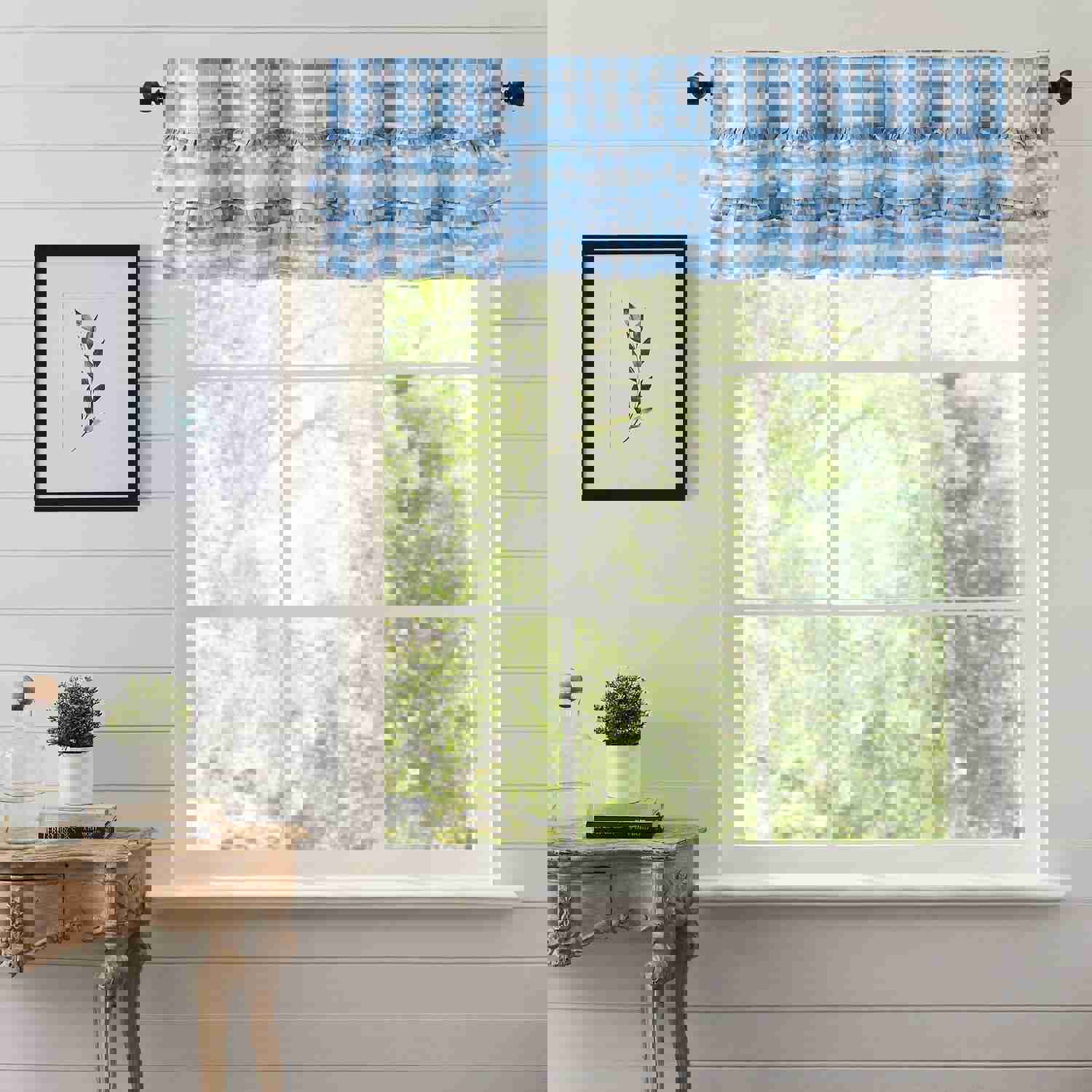 Annie Buffalo Check Ruffled Valance - Blue