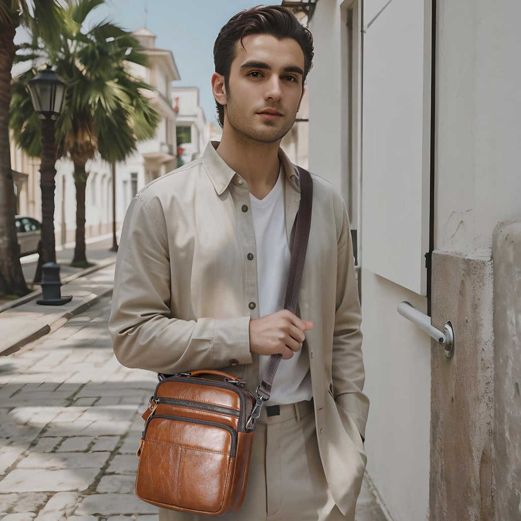 Large Capacity Genuine Leather Crossbody Bag for Men - Full-grain Cowhide Business Bag