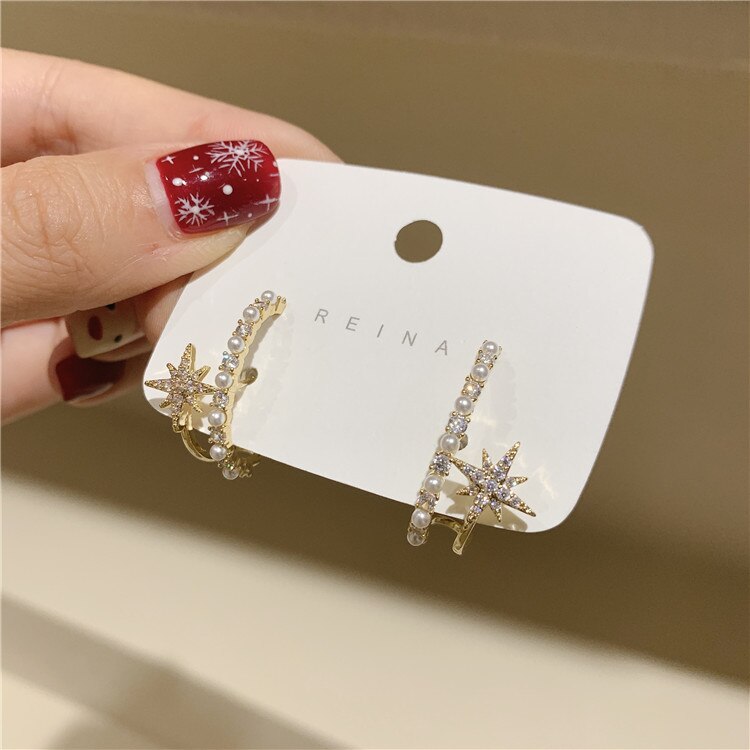 Elegant Copper Inlaid Zircon Star Earrings for Women