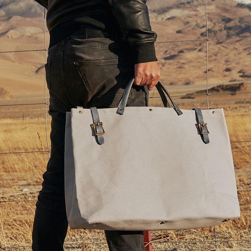 Men's Leather Canvas Large Handbag - Weekender & Travel Bag