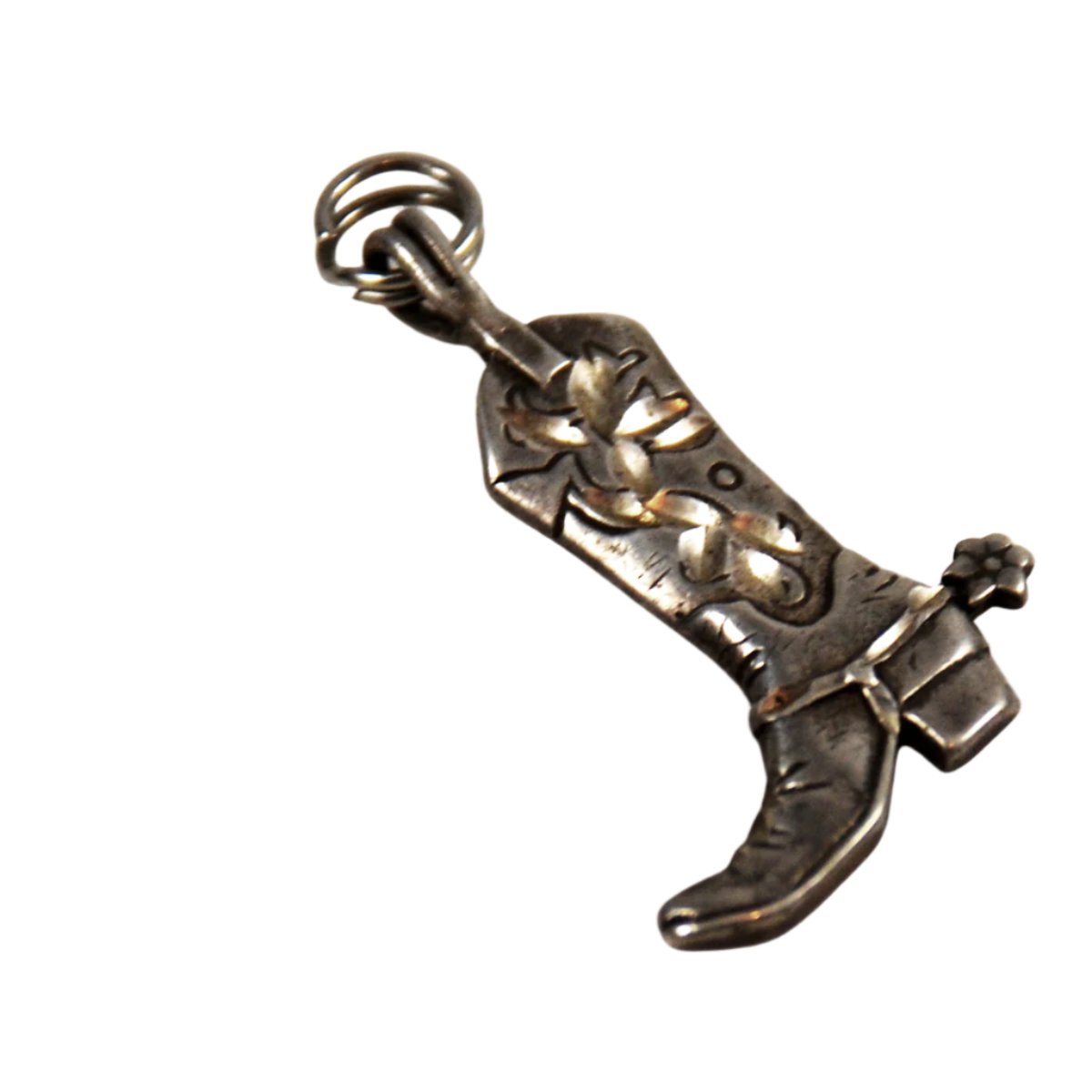 Sterling Silver Western Cowboy Boot Charm with Southwestern Design