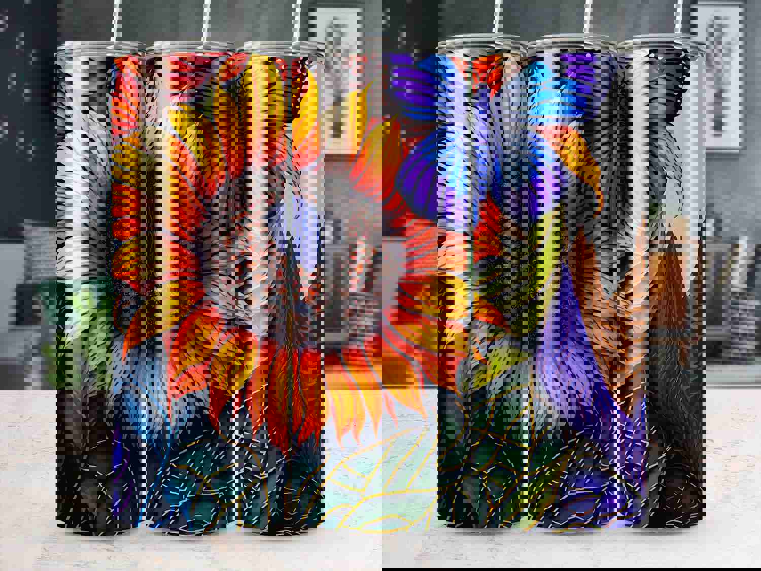 3D Butterfly Flowers Stainless Steel Tumbler with Straw - Double Wall Insulated for Hot & Cold Drinks