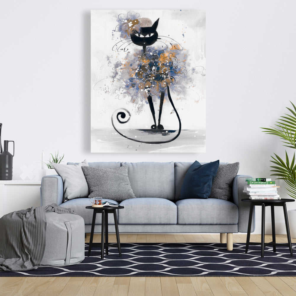 Cartoon Black Cat Fine Art Gallery Wrapped Canvas 24x36