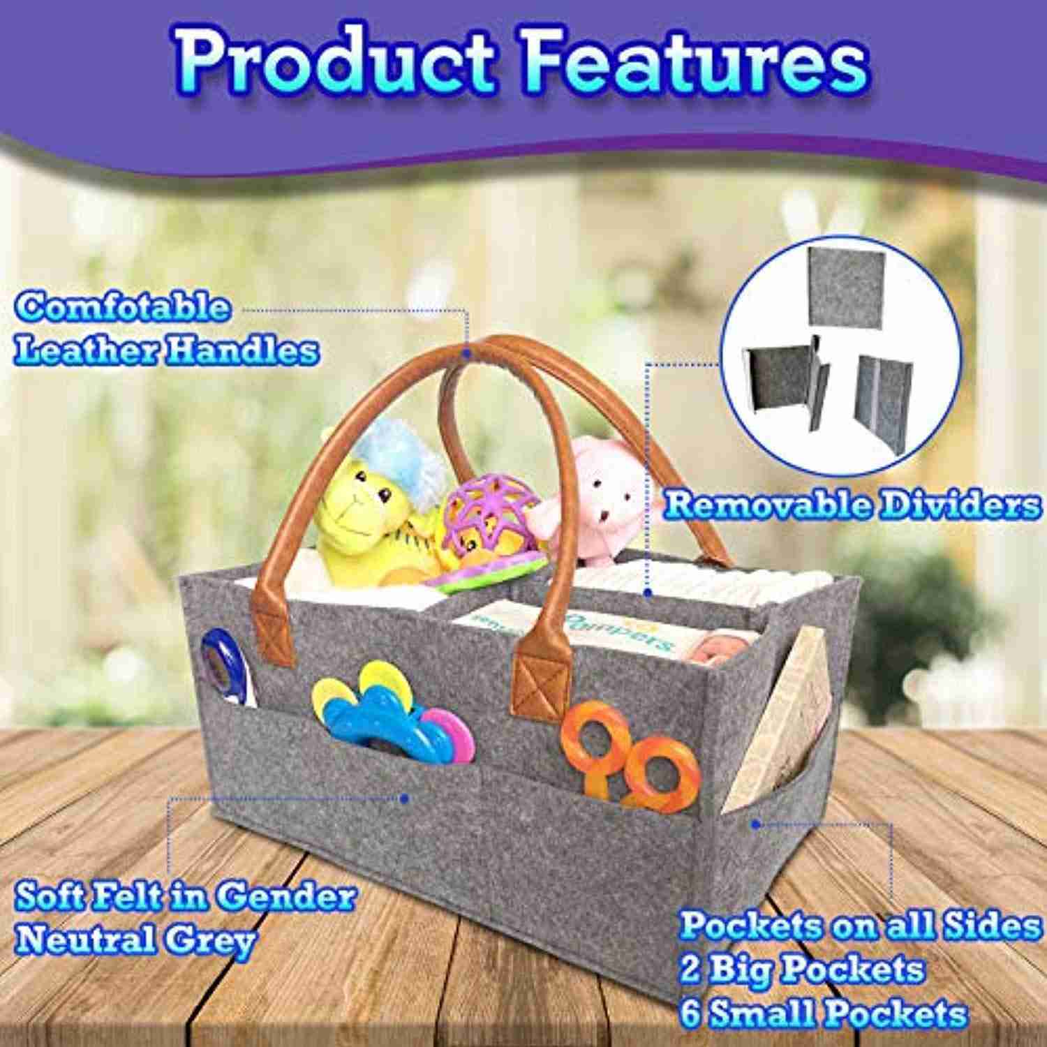 Premium Baby Diaper Caddy Organizer - Portable Nursery Storage with Leather Handles