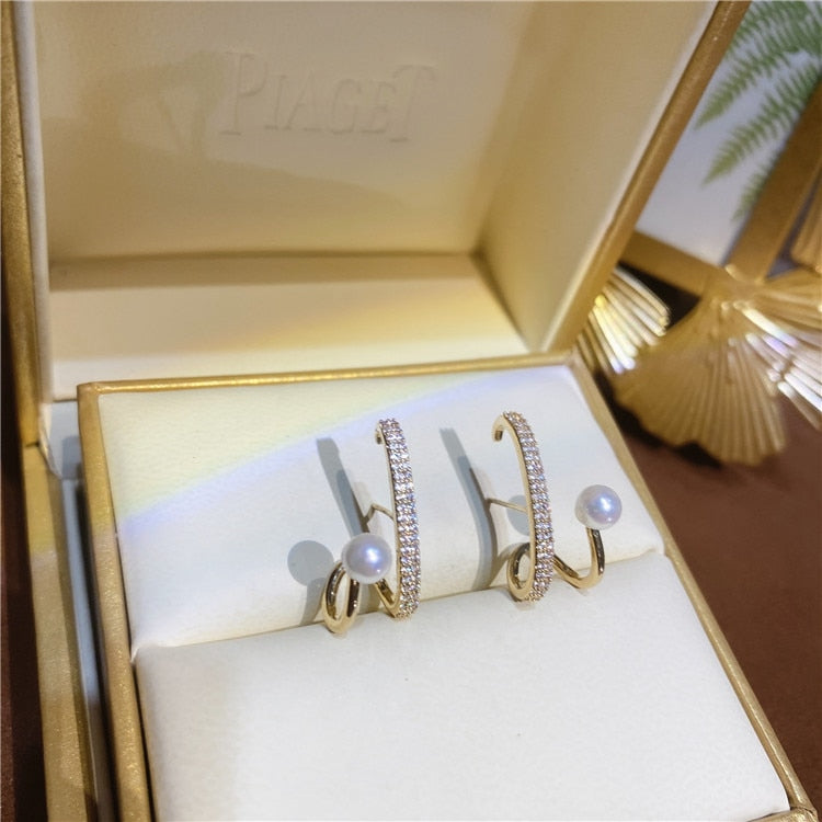 Elegant Copper Inlaid Zircon Star Earrings for Women