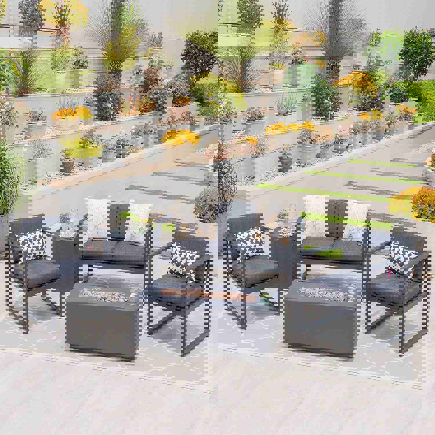 Outdoor Aluminum 4 Seater Chat Set with Fire Pit - NH304503