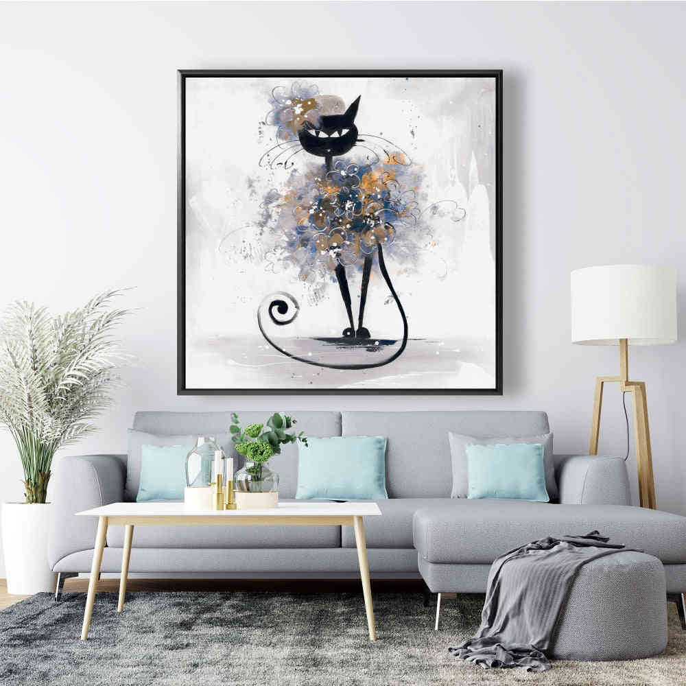 Cartoon Black Cat Fine Art Gallery Wrapped Canvas 24x36