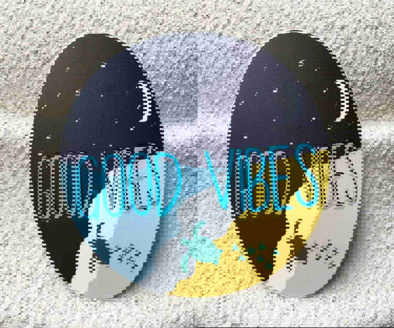 Good Vibes Sticker - Night-Time Beach Vista with Sea Turtles