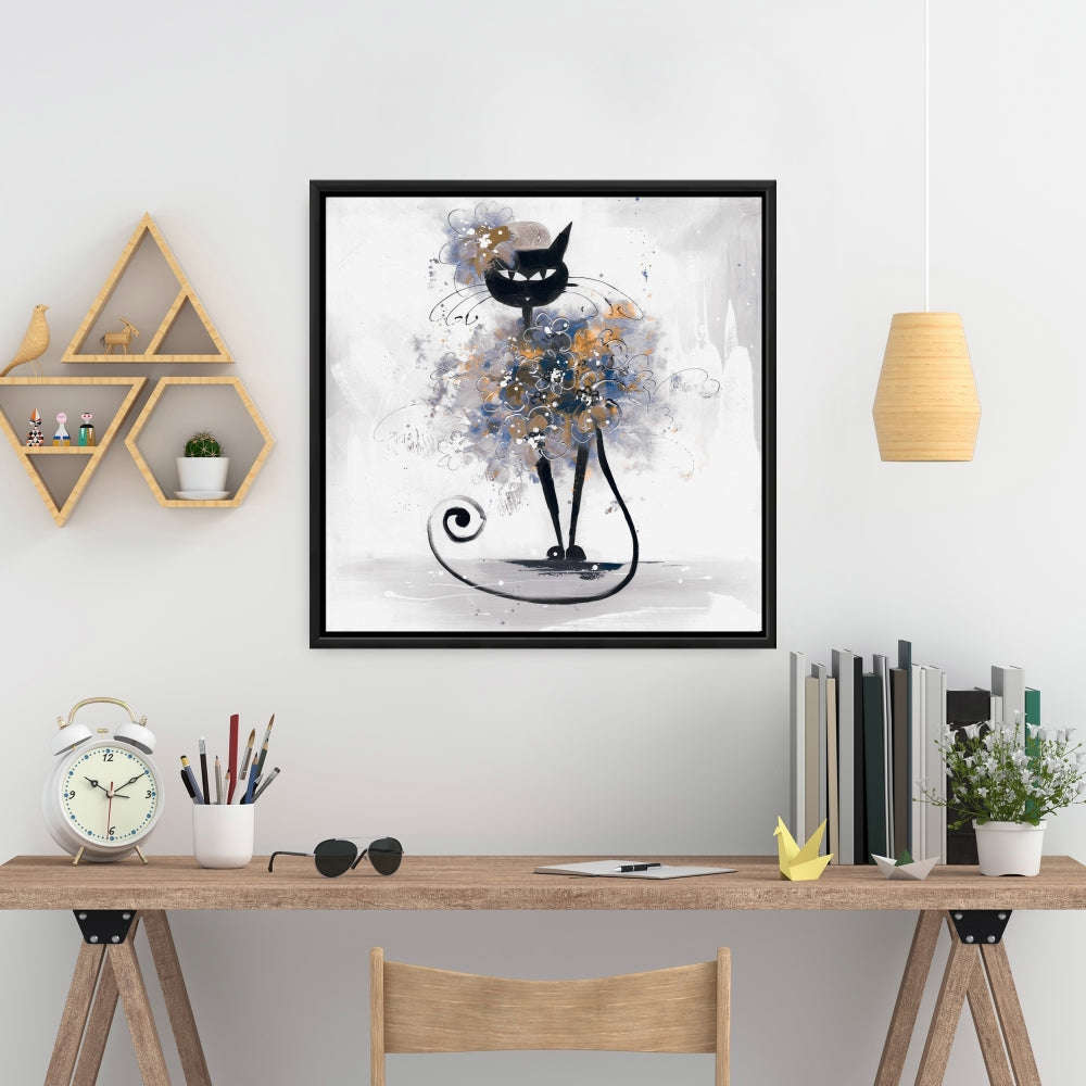 Cartoon Black Cat Fine Art Gallery Wrapped Canvas 24x36
