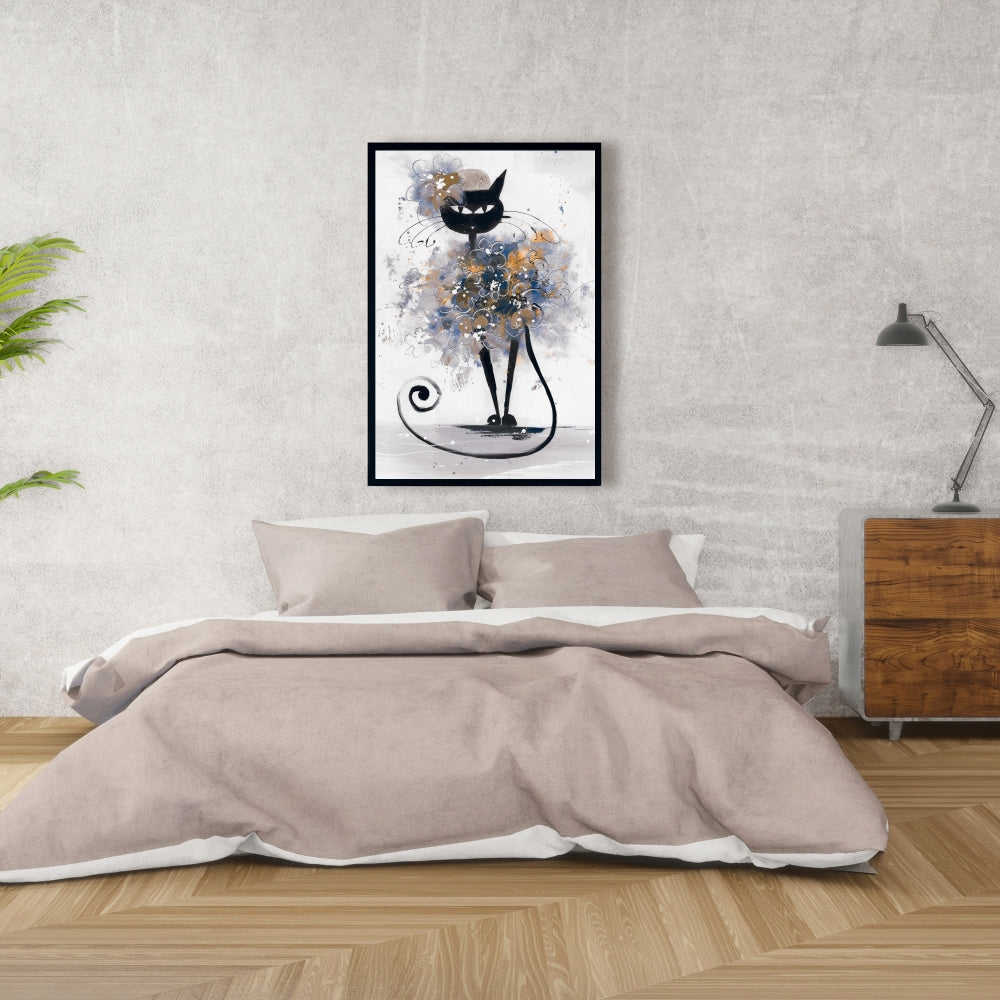 Cartoon Black Cat Fine Art Gallery Wrapped Canvas 24x36