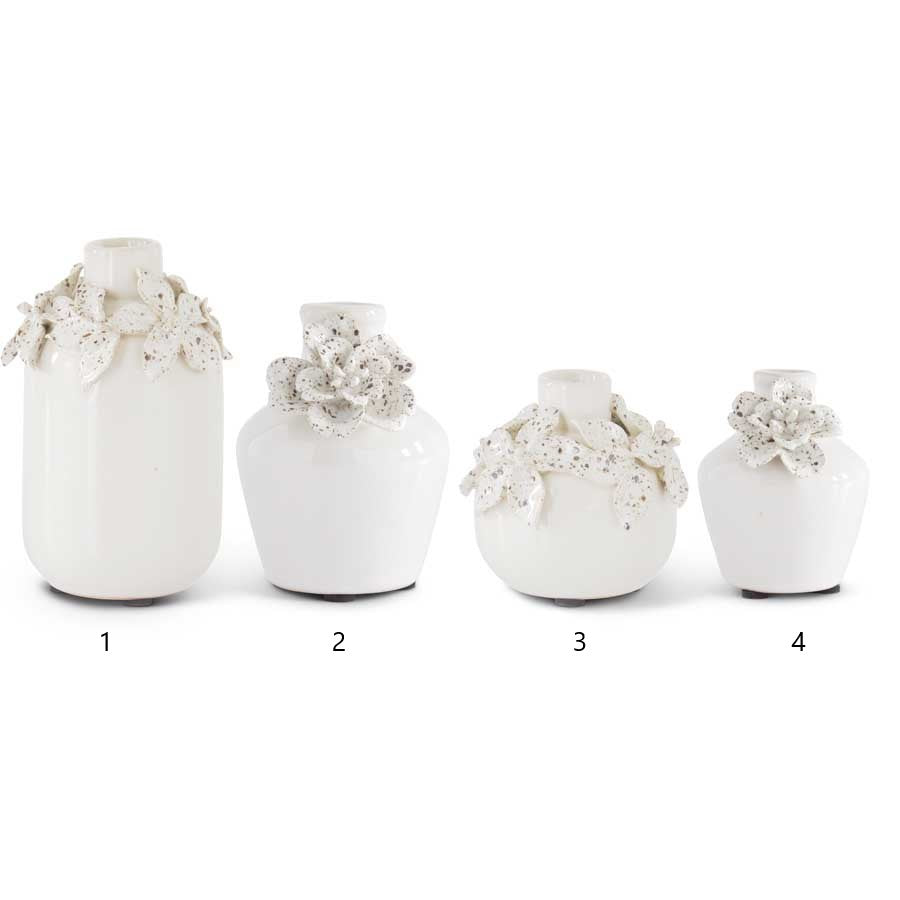 White Ceramic Vase with Raised Floral Design (Multiple Sizes & Styles)