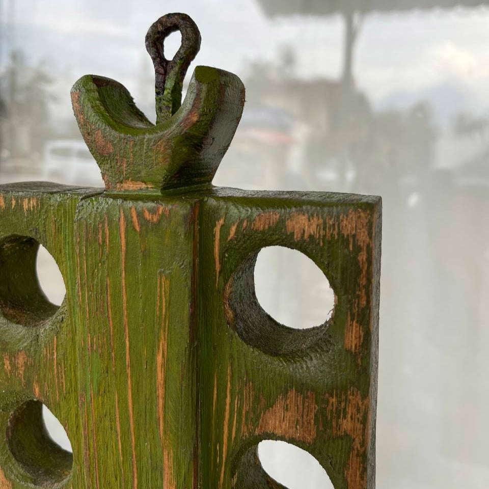 Abstract Vertical Wood Table Figurine - Original Green Rectangular Desktop Art for Home Decor