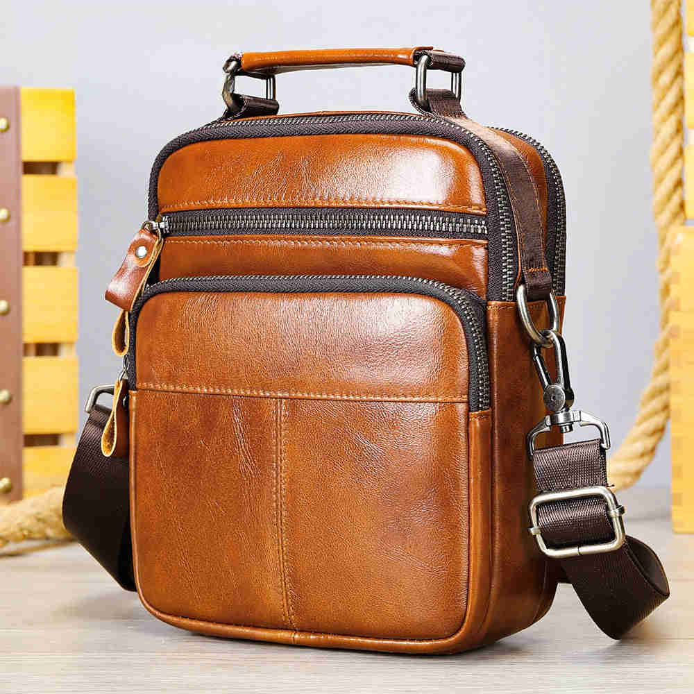 Large Capacity Genuine Leather Crossbody Bag for Men - Full-grain Cowhide Business Bag