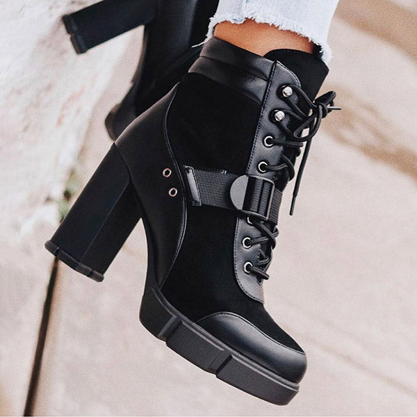 Corashoes Adjustable Buckle Straps Platform High Heel Ankle Boots
