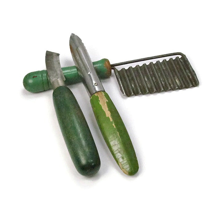 Vintage Green Handle Kitchen Gadgets Set for Cheese and Fruit