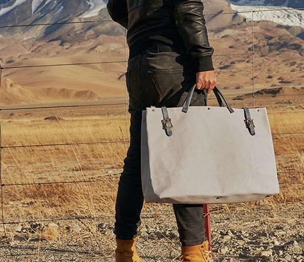 Men's Leather Canvas Large Handbag - Weekender & Travel Bag