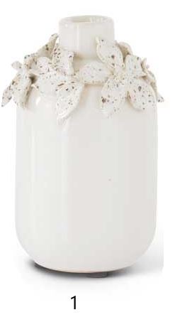 White Ceramic Vase with Raised Floral Design (Multiple Sizes & Styles)