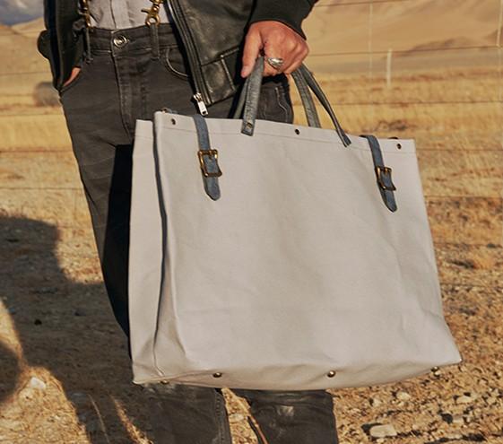 Men's Leather Canvas Large Handbag - Weekender & Travel Bag