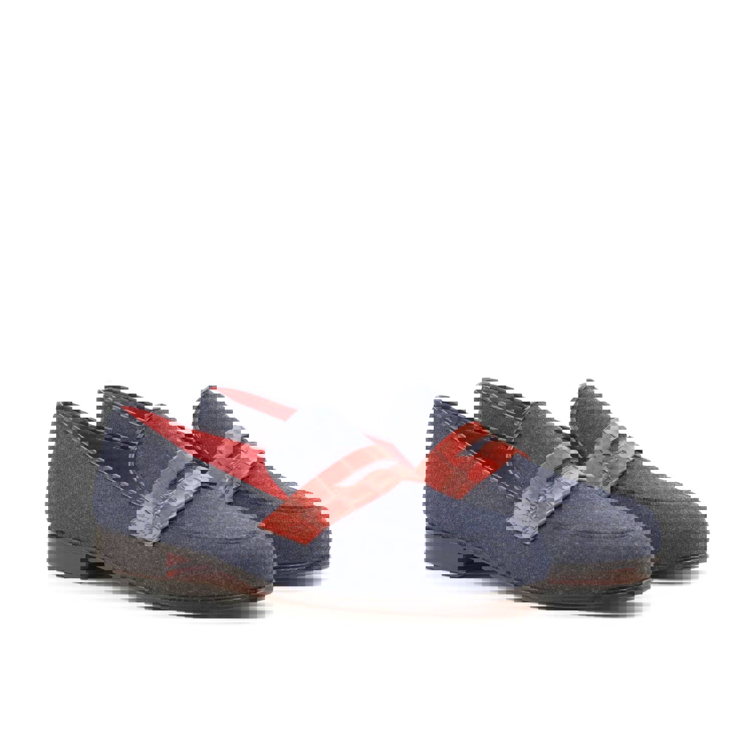 DapperFam Enzo in Jeans / Navy / Red Mens Sartorial & Italian Leather Slipper