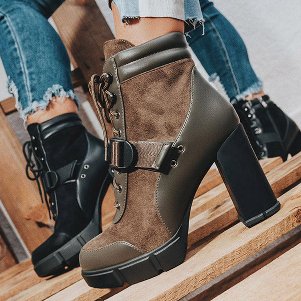 Corashoes Adjustable Buckle Straps Platform High Heel Ankle Boots