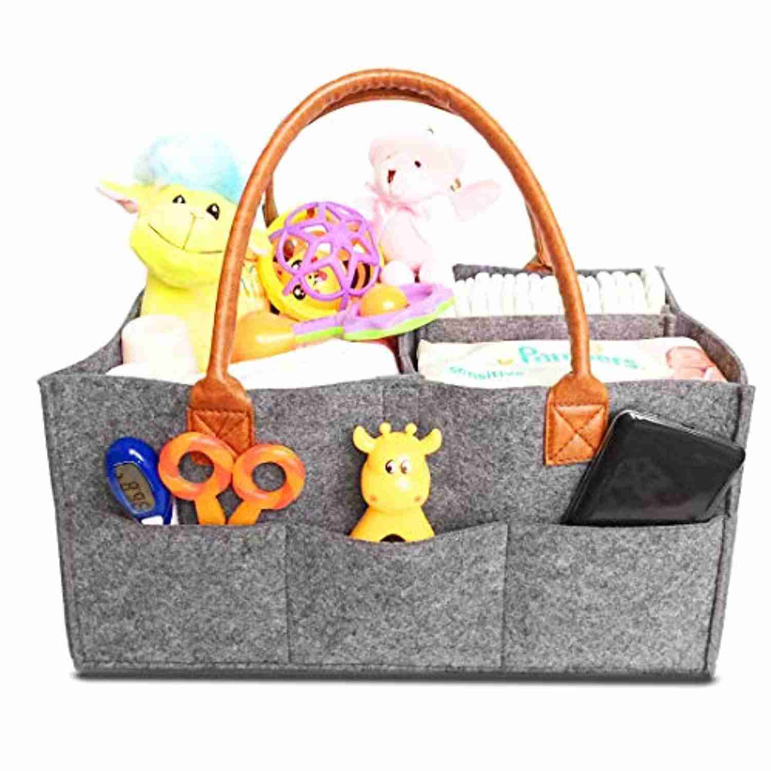Premium Baby Diaper Caddy Organizer - Portable Nursery Storage with Leather Handles