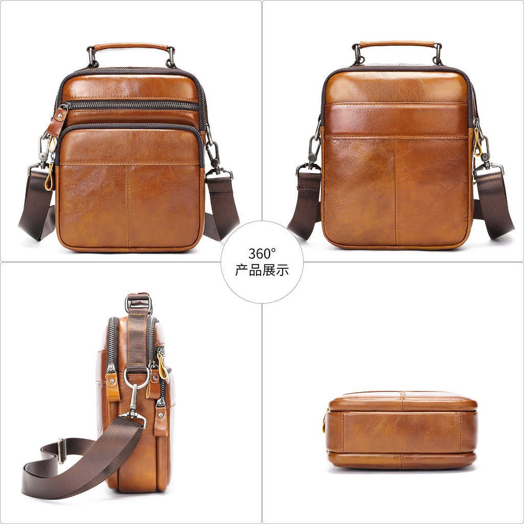 Large Capacity Genuine Leather Crossbody Bag for Men - Full-grain Cowhide Business Bag