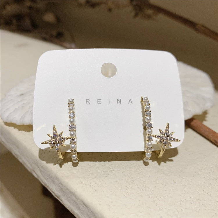 Elegant Copper Inlaid Zircon Star Earrings for Women