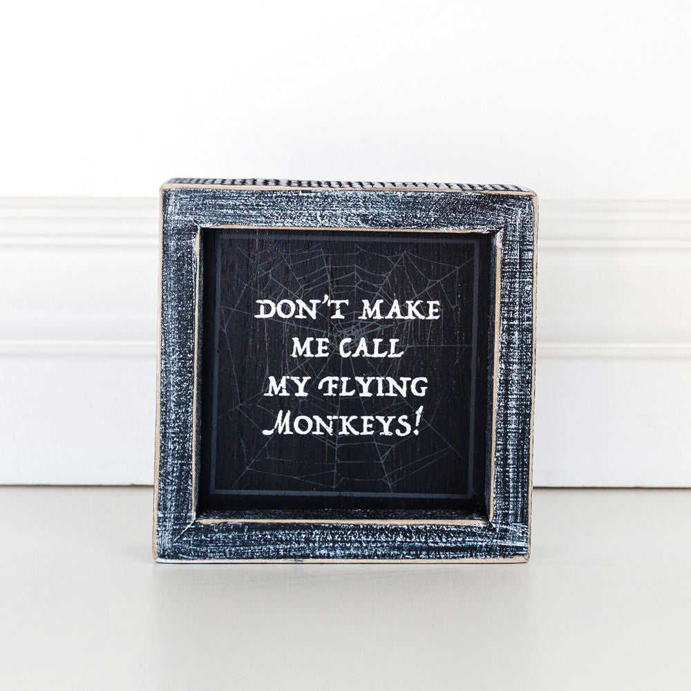 Mini Halloween Flying Monkeys Wood Sign - 5 Inch Square Witch Decor
