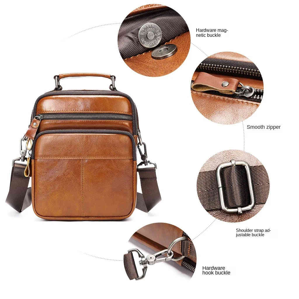 Large Capacity Genuine Leather Crossbody Bag for Men - Full-grain Cowhide Business Bag