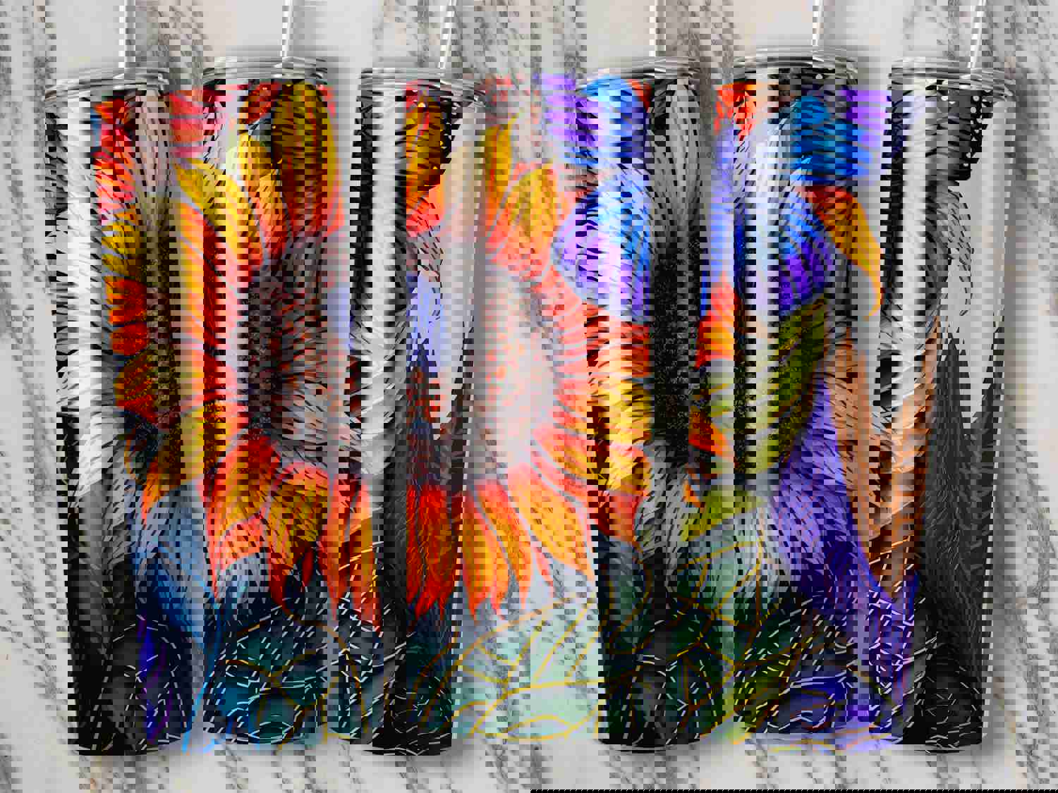 3D Butterfly Flowers Stainless Steel Tumbler with Straw - Double Wall Insulated for Hot & Cold Drinks