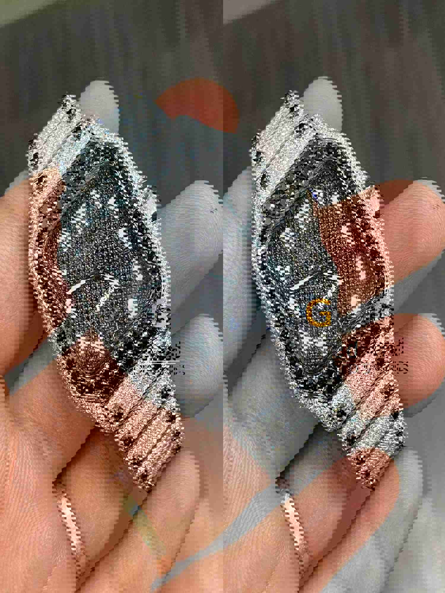 Latest Black & White Moissanite Diamond Studded Arabic Numeral Iced Watch