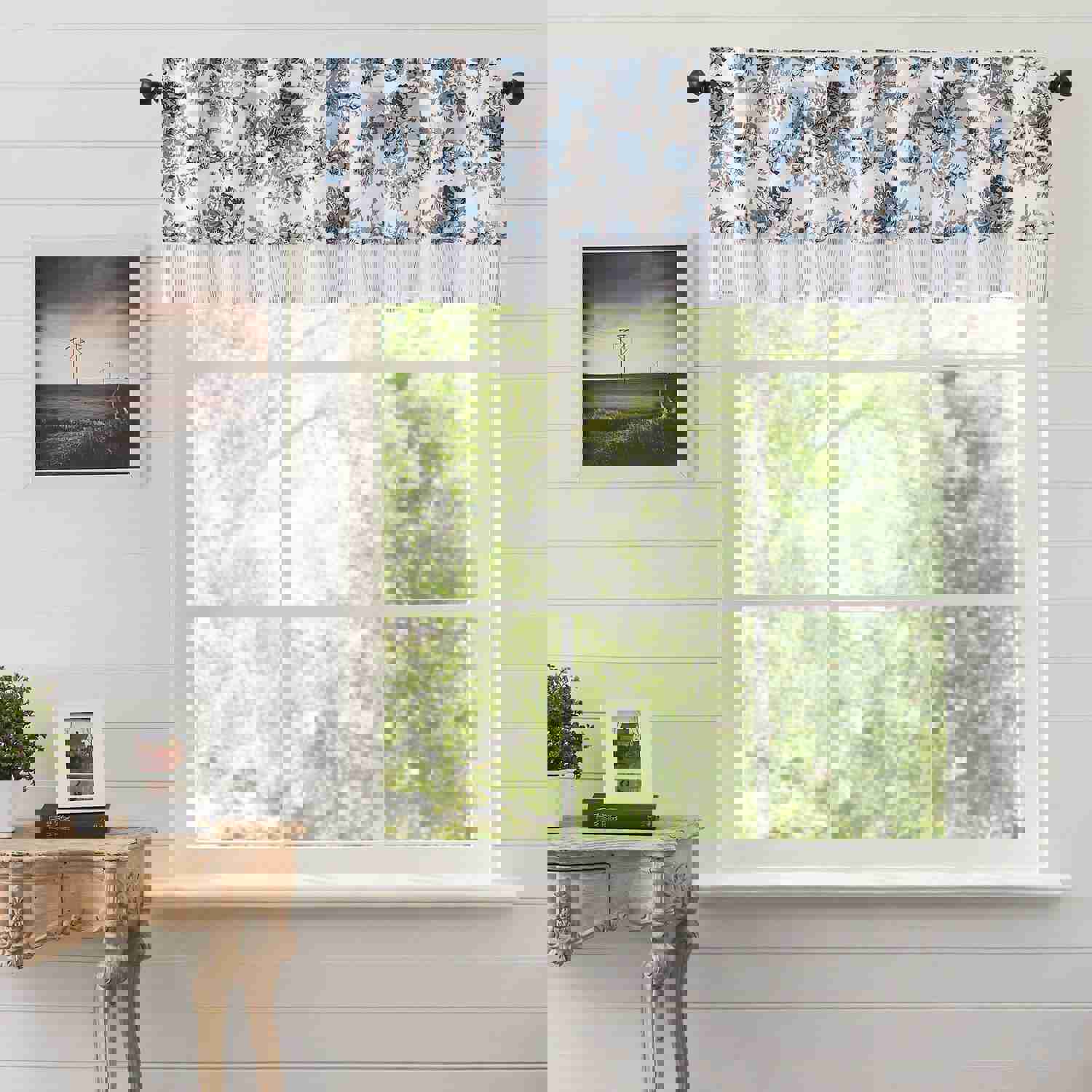 Annie Blue Floral Ruffled Valance Curtain 16x60