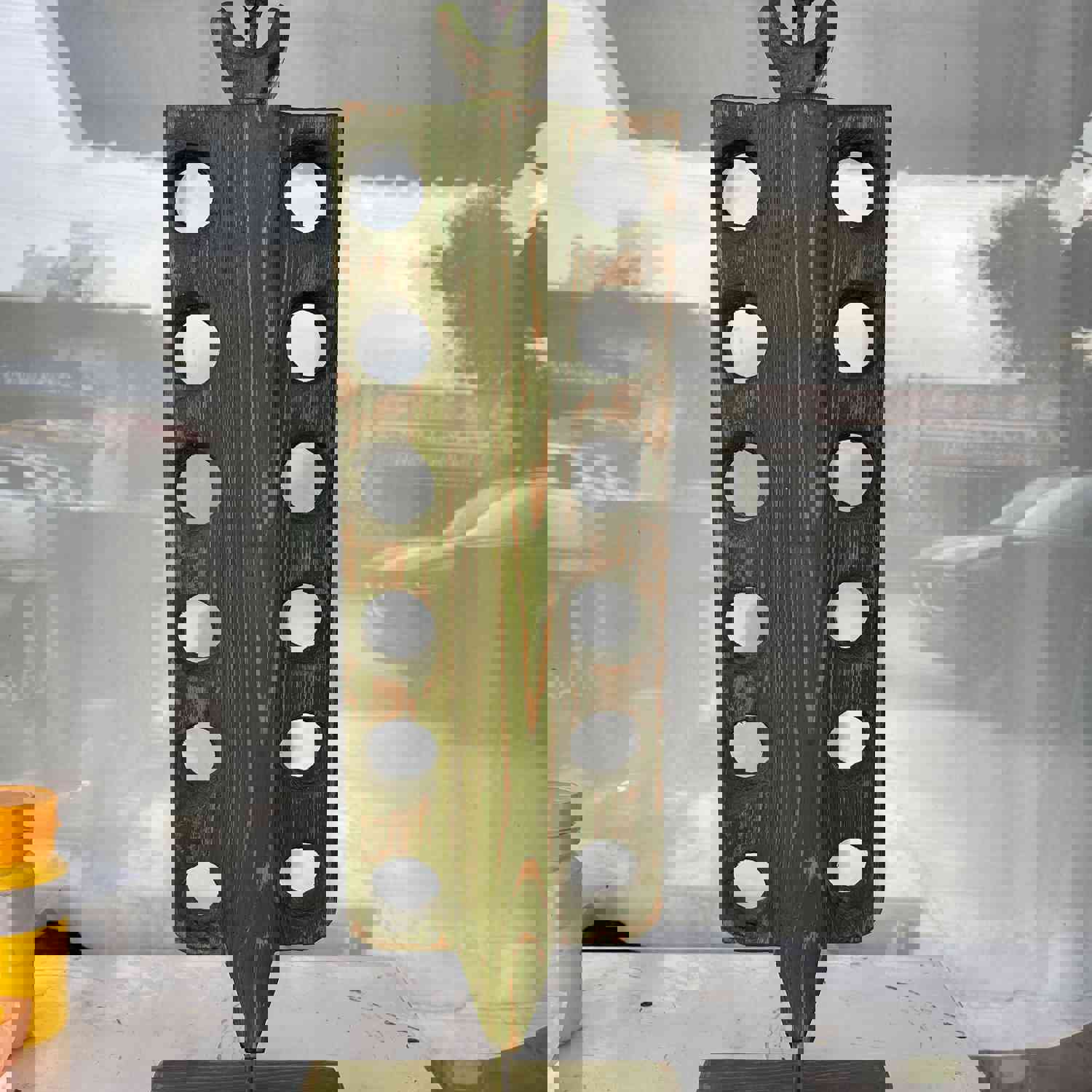 Abstract Vertical Wood Table Figurine - Original Green Rectangular Desktop Art for Home Decor