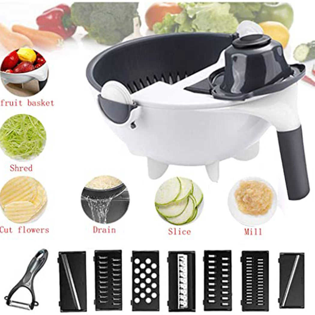 New 9 in 1 Multi-function Magic Rotate Vegetable Cutter with Drain Basket